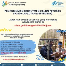 Pengumuman Hasil Seleksi Petugas Sensus Penduduk 2020