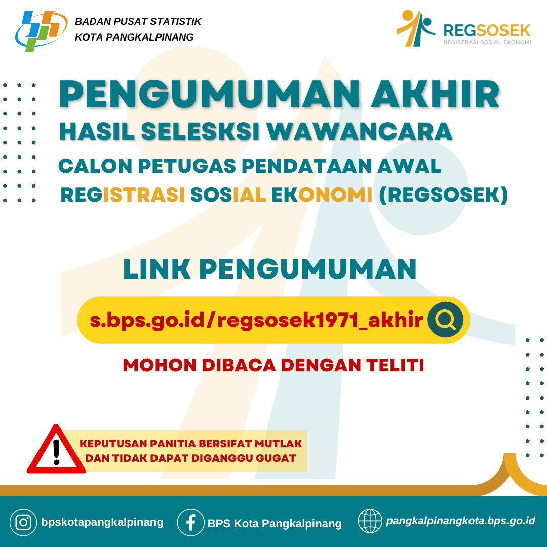 Pengumuman Hasil Seleksi Akhir Calon Petugas Pendataan Awal Registrasi Sosial Ekonomi 2022